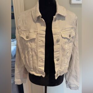 Bluenotes Women's Striped Jean Jacket - Cream and White